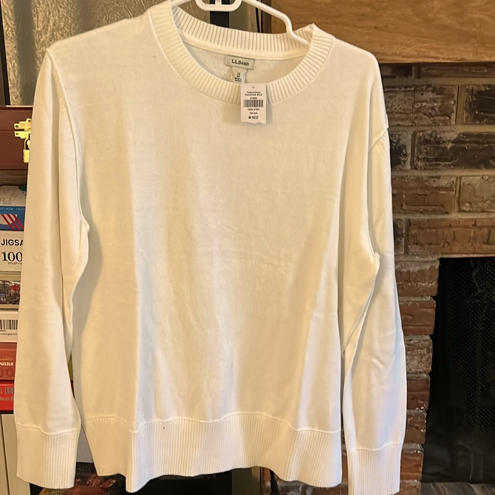 Brand new, white, cotton crewneck sweater.